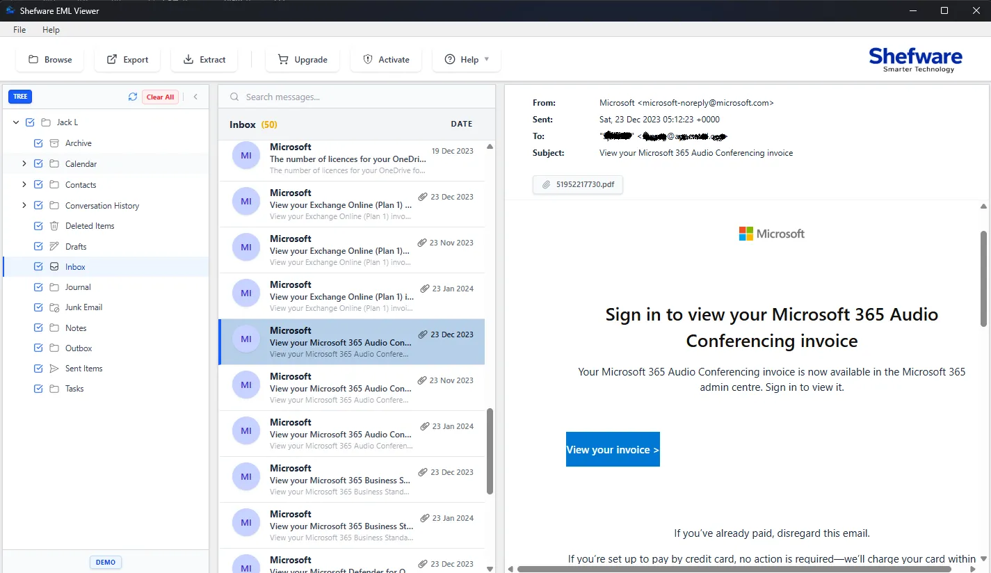Secure EML Reader Dashboard Preview