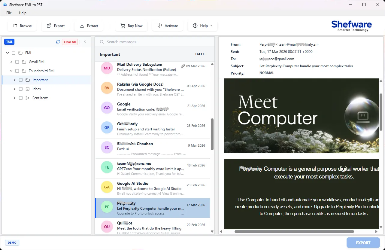 EML to PST Converter Dashboard