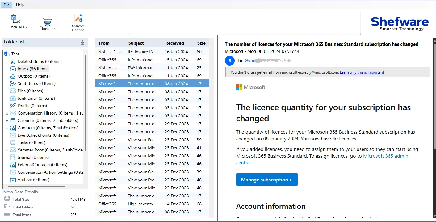 Secure PST Reader Dashboard Preview